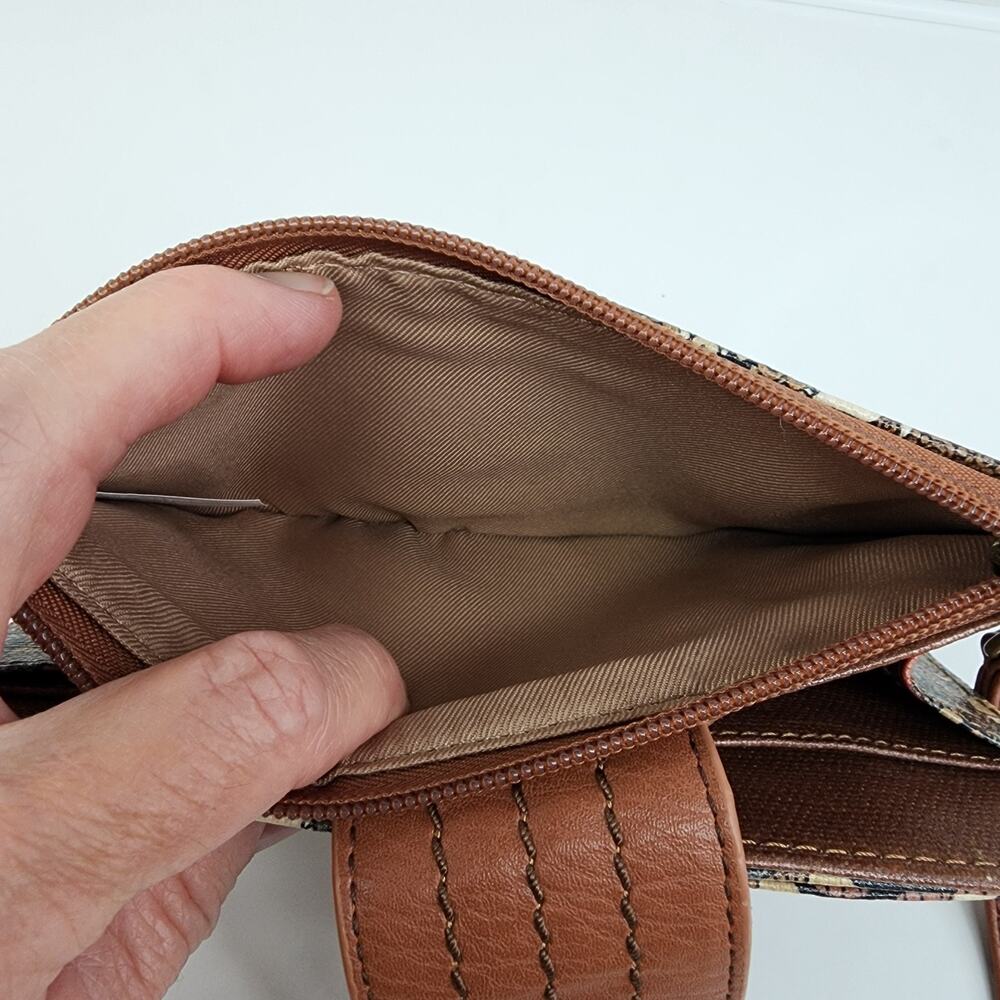 Sakroots Wristlet Wallet Floral Crossbody Strap Brown Phone Pocket Strap Missing - Picture 10 of 16